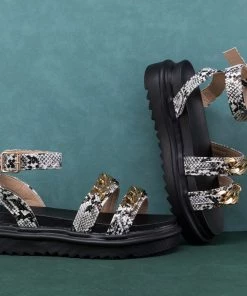 YL New In Shoes Taupe Snakeskin Chain Platform Sandal | En Bloom