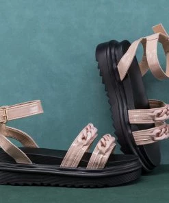 YL Beige Chain Buckle Strap Flat Platform Sandals | En Bloom New In Shoes