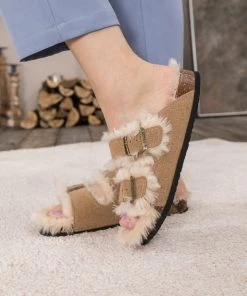 Maibulun | Plush Insole Dual-Strap Beige Sandals Slide Shoes New In Shoes