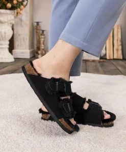 Maibulun | Plush Insole Dual-Strap Black Sandal Slide Shoes New In Shoes