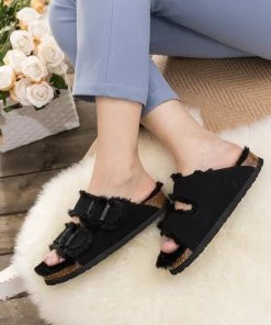 Maibulun | Plush Insole Dual-Strap Black Sandal Slide Shoes New In Shoes