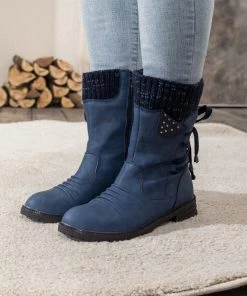 YL En Bloom | Navy Ruched Back Tie-Accent Combat Boot