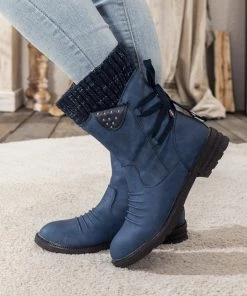YL En Bloom | Navy Ruched Back Tie-Accent Combat Boot