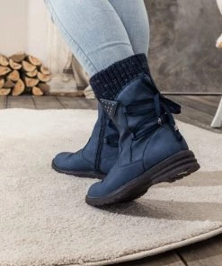 YL En Bloom | Navy Ruched Back Tie-Accent Combat Boot