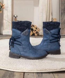 YL En Bloom | Navy Ruched Back Tie-Accent Combat Boot