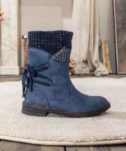 YL En Bloom | Navy Ruched Back Tie-Accent Combat Boot