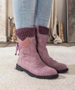 YL En Bloom | Purple Ruched Back Tie-Accent Combat Boot