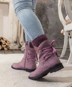 YL En Bloom | Purple Ruched Back Tie-Accent Combat Boot