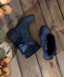 YL En Bloom | Navy Ruched Back Tie-Accent Combat Boot