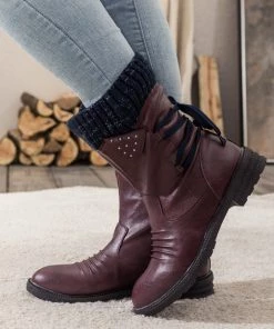 YL En Bloom | Burgundy Ruched Back Tie-Accent Combat Boot New In Shoes
