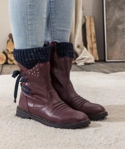 YL En Bloom | Burgundy Ruched Back Tie-Accent Combat Boot New In Shoes