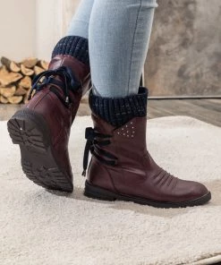 YL En Bloom | Burgundy Ruched Back Tie-Accent Combat Boot New In Shoes