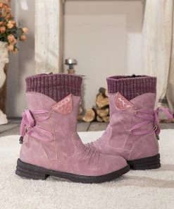 YL En Bloom | Purple Ruched Back Tie-Accent Combat Boot