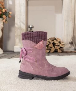YL En Bloom | Purple Ruched Back Tie-Accent Combat Boot