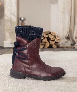 YL En Bloom | Burgundy Ruched Back Tie-Accent Combat Boot New In Shoes