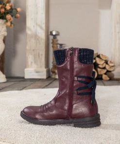 YL En Bloom | Burgundy Ruched Back Tie-Accent Combat Boot New In Shoes