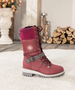 YL En Bloom | Red Ribbed-Cuff Buckle-Strap Boot New In Shoes