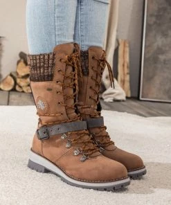 YL En Bloom | Brown Ribbed-Cuff Buckle-Strap Boot New In Shoes