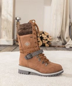 YL En Bloom | Brown Ribbed-Cuff Buckle-Strap Boot New In Shoes
