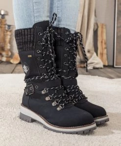 YL New In Shoes En Bloom | Black Ribbed-Cuff Buckle-Strap Boot