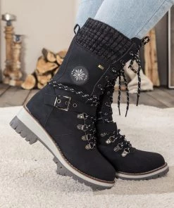 YL New In Shoes En Bloom | Black Ribbed-Cuff Buckle-Strap Boot