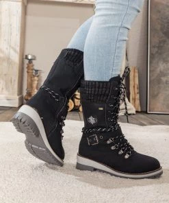 YL New In Shoes En Bloom | Black Ribbed-Cuff Buckle-Strap Boot