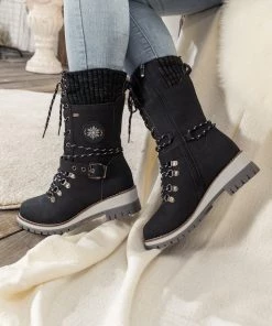 YL New In Shoes En Bloom | Black Ribbed-Cuff Buckle-Strap Boot