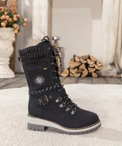 YL New In Shoes En Bloom | Black Ribbed-Cuff Buckle-Strap Boot
