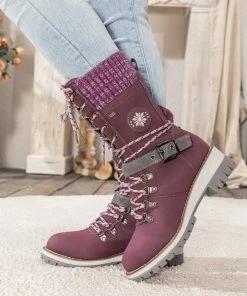 YL En Bloom | Purple Ribbed-Cuff Buckle-Strap Boot New In Shoes