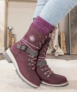 YL En Bloom | Purple Ribbed-Cuff Buckle-Strap Boot New In Shoes