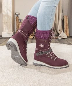 YL En Bloom | Purple Ribbed-Cuff Buckle-Strap Boot New In Shoes