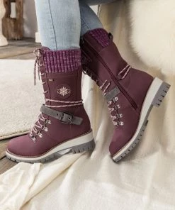 YL En Bloom | Purple Ribbed-Cuff Buckle-Strap Boot New In Shoes