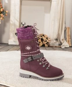 YL En Bloom | Purple Ribbed-Cuff Buckle-Strap Boot New In Shoes