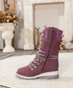 YL En Bloom | Purple Ribbed-Cuff Buckle-Strap Boot New In Shoes
