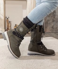 YL En Bloom | Grey Ribbed-Cuff Buckle-Strap Boot