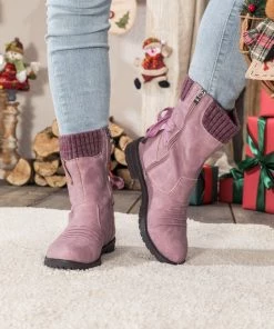 YL En Bloom | Purple Ruched Back Tie-Accent Combat Boot