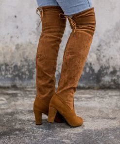 YL En Bloom | Block-Heel Over-the-Knee Velvet Boot Brown Boots