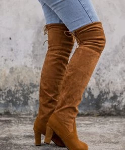 YL En Bloom | Block-Heel Over-the-Knee Velvet Boot Brown Boots