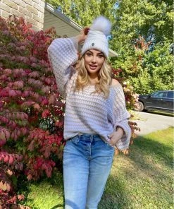 MY Clothing Smaibulun | Puff Sleeve V-Neck Sweater - Beige