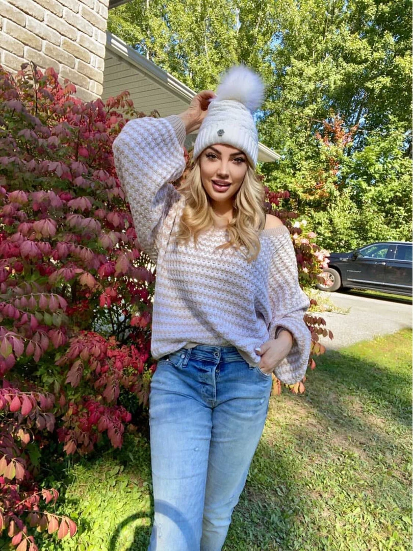 MY Clothing Smaibulun | Puff Sleeve V-Neck Sweater - Beige 2 MY Clothing Smaibulun | Puff Sleeve V-Neck Sweater - Beige