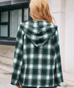YBL Smaibulun | Plaid Button-Neck Hooded Jacket New In Clothing