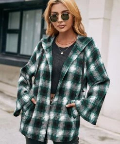 YBL Smaibulun | Plaid Button-Neck Hooded Jacket New In Clothing
