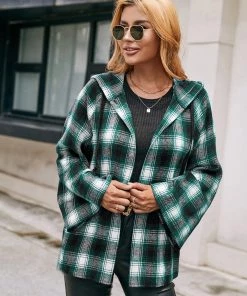 YBL Smaibulun | Plaid Button-Neck Hooded Jacket New In Clothing