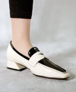 Jady Rose JadyRose | Genuine LeatherBlock Color Elegant Princess Kate Loafers - Beige New In Shoes