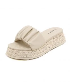 NEW ARRIVALS SIKETU | IVORY RUCHED ESPADRILLE SLIDE