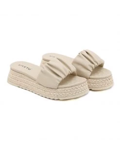 NEW ARRIVALS SIKETU | IVORY RUCHED ESPADRILLE SLIDE
