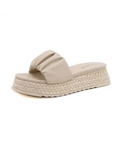 NEW ARRIVALS SIKETU | IVORY RUCHED ESPADRILLE SLIDE