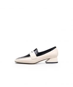 Jady Rose JadyRose | Genuine LeatherBlock Color Elegant Princess Kate Loafers - Beige New In Shoes