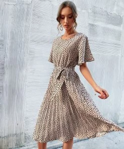 BFZY CALVINAH SPOT MIDI DRESS - BEIGE