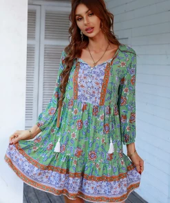 DY New In Clothing RINA BOHO DRESS - AQUA MULTI